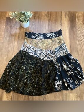Boho Patchwork Black Floral Circle Skirt